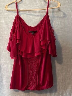 White House Black Market Blouse Cold Shoulder Lace Trim Raspberry Women’s Sz M